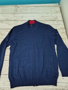 Saint James 100% Wool Navy Blue Zip Up Cardigan Size Large